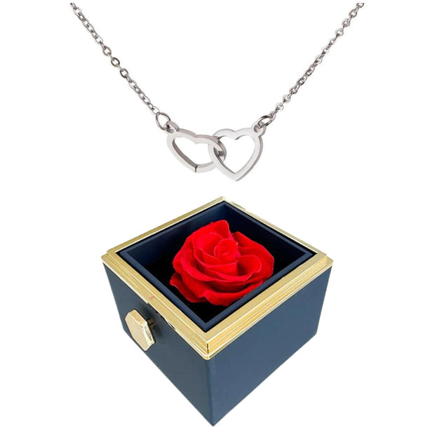 Rotating Rose Box  with Engraved Heart Necklace